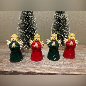 Holiday Angel Figurines Set - Red and Green